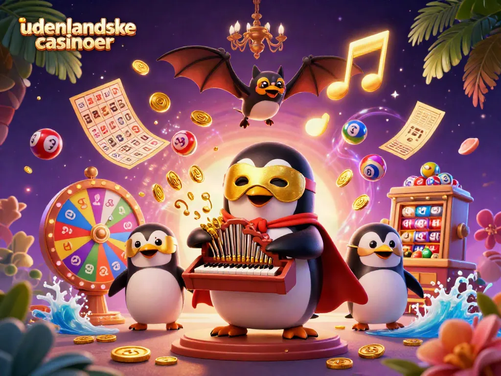 Engaging scene featuring udenlandske casinoer elements with vibrant characters, dynamic lottery balls, and casino themes.