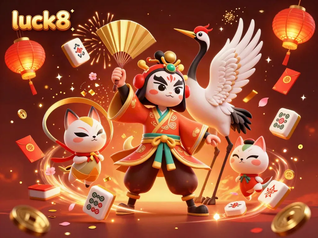 Experience the luck8 casino atmosphere through vibrant scenes of fortune and fun, showcasing rich gaming elements and characters.