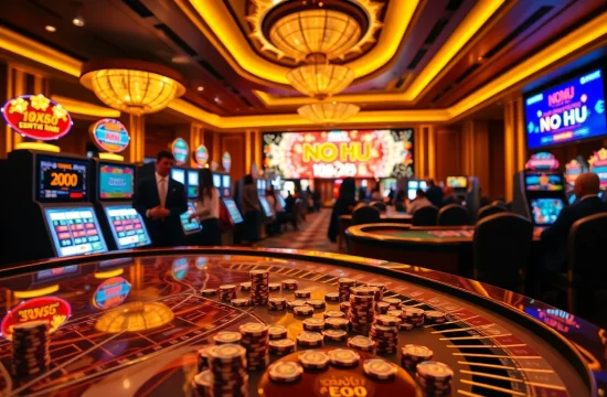 Experience the excitement of NO HU gaming at a luxurious casino with vibrant slot machines.