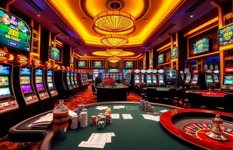 Experience the excitement of betting at nhà cái 9bet with vibrant casino tables and slot machines.