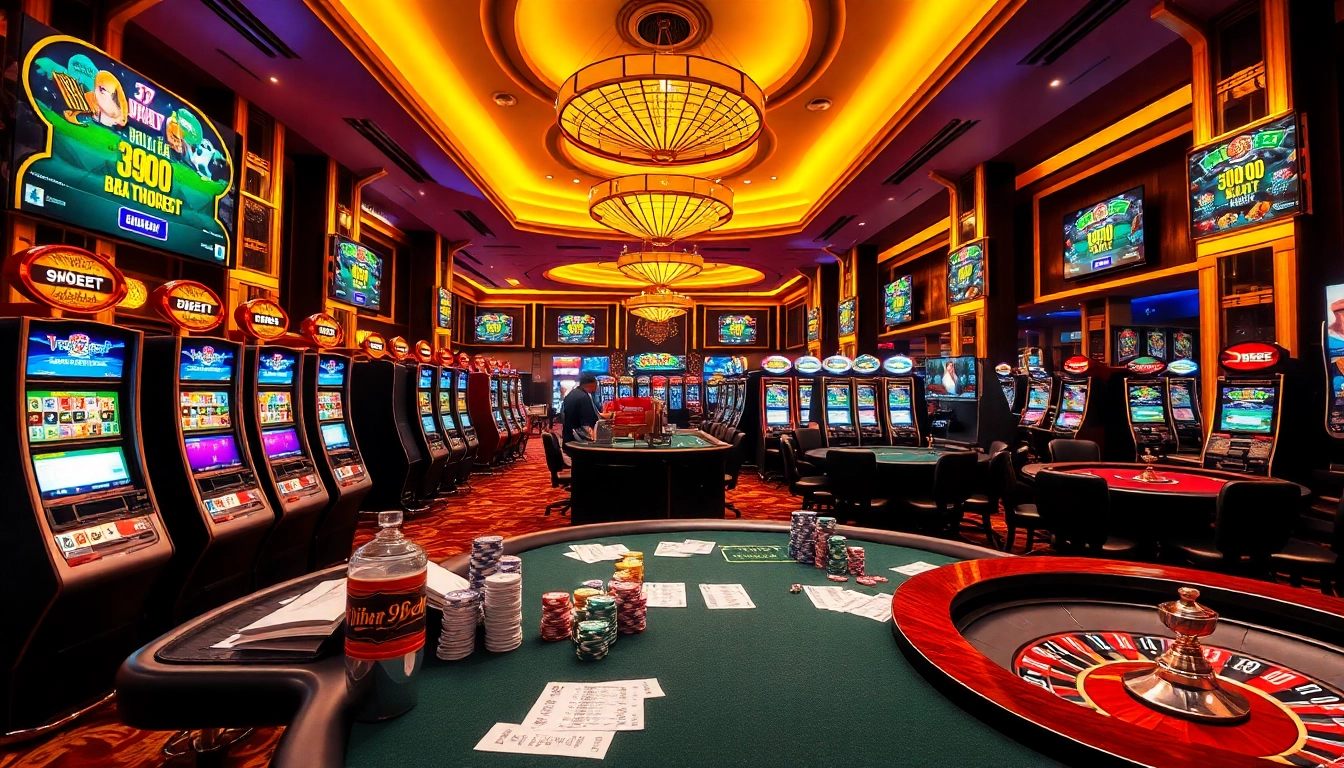 Experience the excitement of betting at nhà cái 9bet with vibrant casino tables and slot machines.