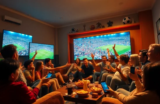 Cakhia TV fans enjoying a live football match with excitement in a cozy setting.
