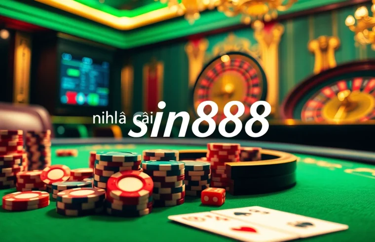 Engaging online gambling scene featuring nhà cái sin88, with poker chips and cards in action.