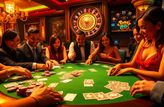 Engaging poker players showcase the thrill of ONE 88 casino experience.